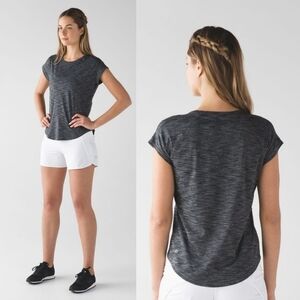 Lululemon Run Around Tee Top, Tiger Space Dye Heathered Black